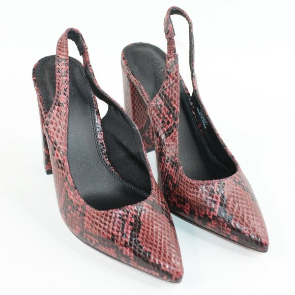 Asos Design Womens Sz 6 Faux Snakeskin Purple Slingback Block High Heels Pointed - Picture 2 of 11